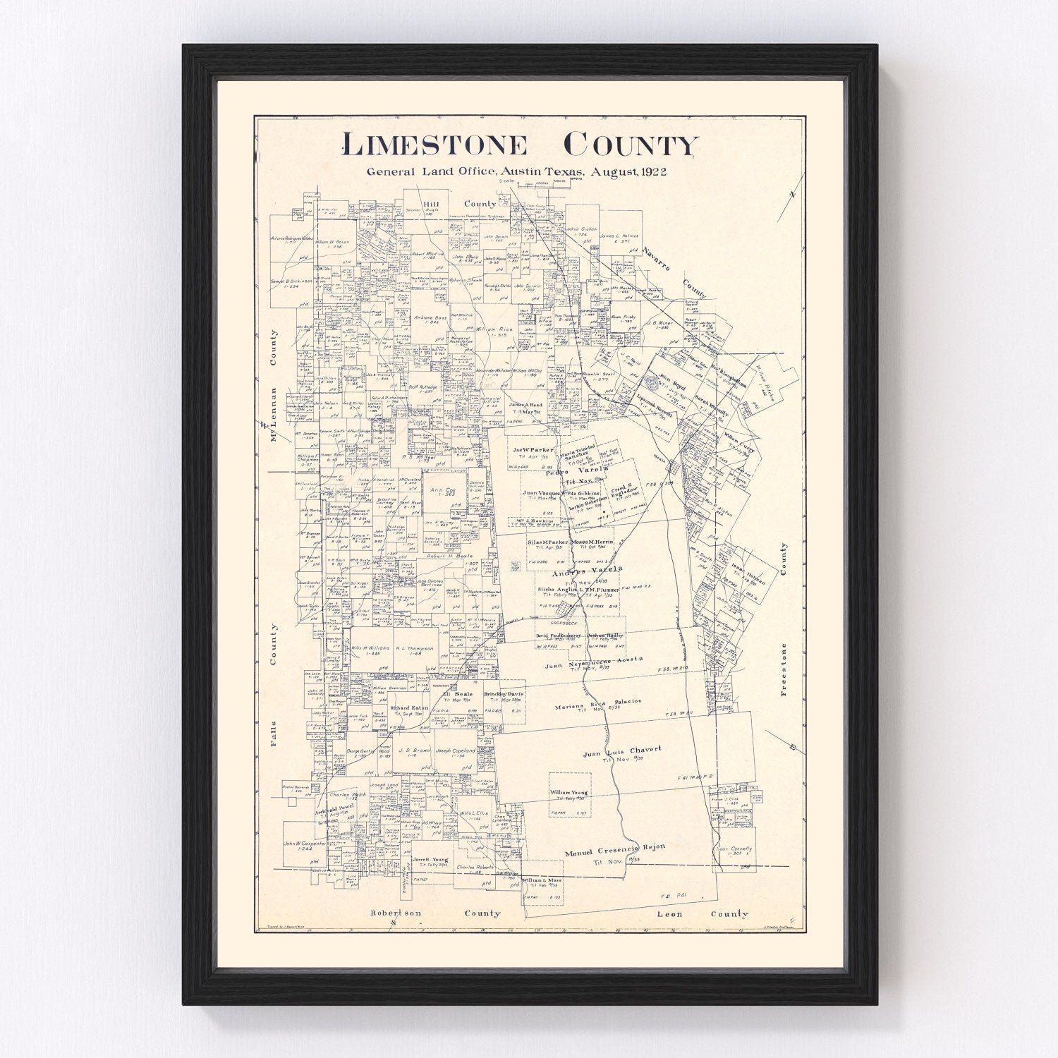 Vintage Map of Limestone County, Texas 1922