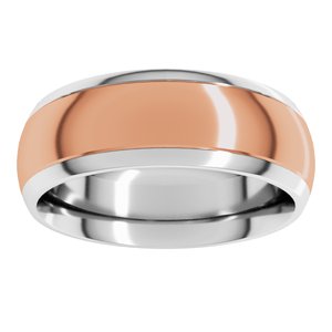 14K White/Rose 7 mm Stepped Beveled-Edge Inlay Comfort-Fit Half Round Band Size 9.5