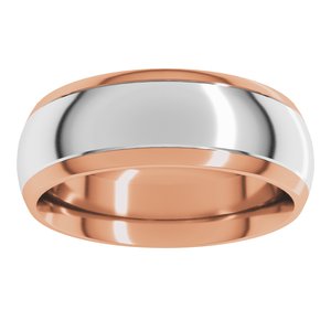 14K Rose/White 7 mm Stepped Beveled-Edge Inlay Comfort-Fit Half Round Band Size 11