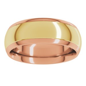 14K Rose/Yellow 7 mm Stepped Beveled-Edge Inlay Comfort-Fit Half Round Band Size 3.5