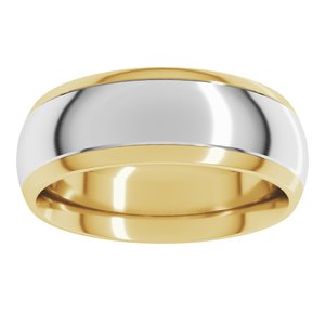 14K Yellow/White 7 mm Stepped Beveled-Edge Inlay Comfort-Fit Half Round Band Size 8