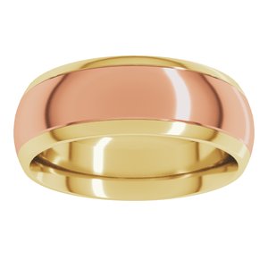 14K Yellow/Rose 7 mm Stepped Beveled-Edge Inlay Comfort-Fit Half Round Band Size 4