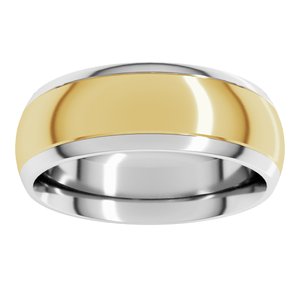 14K White/Yellow 7 mm Stepped Beveled-Edge Inlay Comfort-Fit Half Round Band Size 9