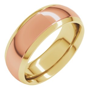 14K Yellow/Rose 7 mm Stepped Beveled-Edge Inlay Comfort-Fit Half Round Band Size 4.5