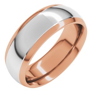 14K Rose/White 7 mm Stepped Beveled-Edge Inlay Comfort-Fit Half Round Band Size 14.5