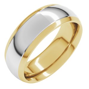 14K Yellow/White 7 mm Stepped Beveled-Edge Inlay Comfort-Fit Half Round Band Size 5