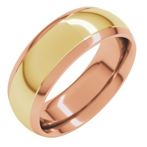 14K Rose/Yellow 7 mm Stepped Beveled-Edge Inlay Comfort-Fit Half Round Band Size 7