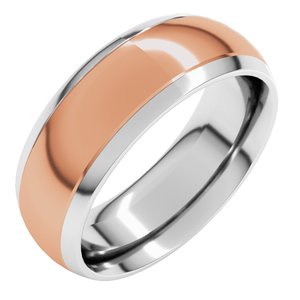 14K White/Rose 7 mm Stepped Beveled-Edge Inlay Comfort-Fit Half Round Band Size 14.5