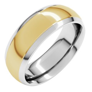 14K White/Yellow 7 mm Stepped Beveled-Edge Inlay Comfort-Fit Half Round Band Size 14.5