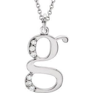 14K White Gold .025 CTW Natural Diamond Lowercase Initial G 16" Necklace