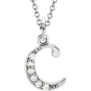 14K White Gold .03 CTW Natural Diamond Lowercase Initial C 16" Necklace