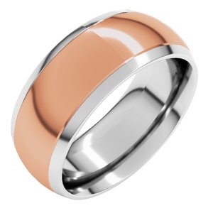 14K White/Rose 8 mm Stepped Beveled-Edge Inlay Comfort-Fit Half Round Band Size 3