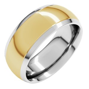 14K White/Yellow 8 mm Stepped Beveled-Edge Inlay Comfort-Fit Half Round Band Size 7