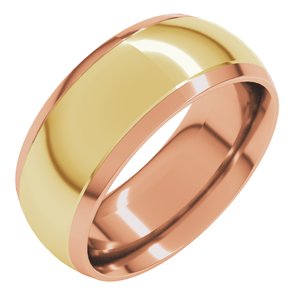 14K Rose/Yellow 8 mm Stepped Beveled-Edge Inlay Comfort-Fit Half Round Band Size 7
