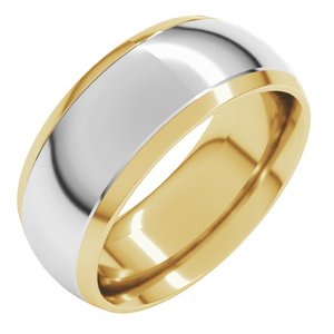 14K Yellow/White 8 mm Stepped Beveled-Edge Inlay Comfort-Fit Half Round Band Size 4.5