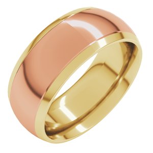 14K Yellow/Rose 8 mm Stepped Beveled-Edge Inlay Comfort-Fit Half Round Band Size 7