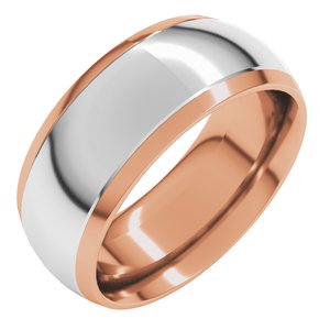 14K Rose/White 8 mm Stepped Beveled-Edge Inlay Comfort-Fit Half Round Band Size 3