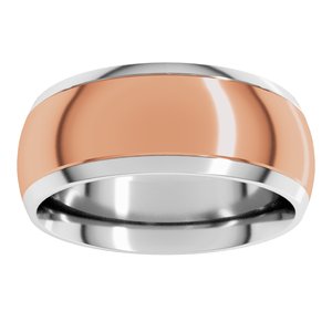 14K White/Rose 8 mm Stepped Beveled-Edge Inlay Comfort-Fit Half Round Band Size 3.5