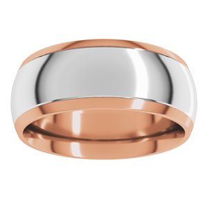 14K Rose/White 8 mm Stepped Beveled-Edge Inlay Comfort-Fit Half Round Band Size 7