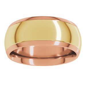 14K Rose/Yellow 8 mm Stepped Beveled-Edge Inlay Comfort-Fit Half Round Band Size 16