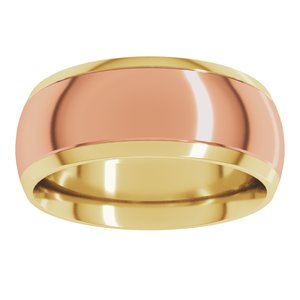 14K Yellow/Rose 8 mm Stepped Beveled-Edge Inlay Comfort-Fit Half Round Band Size 12.5