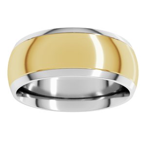 14K White/Yellow 8 mm Stepped Beveled-Edge Inlay Comfort-Fit Half Round Band Size 6