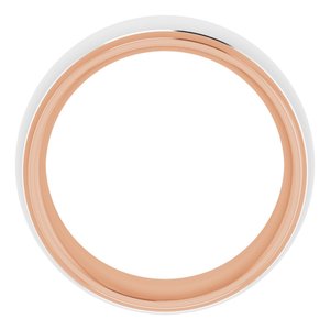14K Rose/White 9 mm Stepped Beveled-Edge Inlay Comfort-Fit Half Round Band Size 13