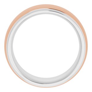 14K White/Rose 9 mm Stepped Beveled-Edge Inlay Comfort-Fit Half Round Band Size 8.5