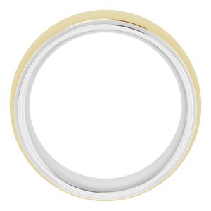 14K White/Yellow 9 mm Stepped Beveled-Edge Inlay Comfort-Fit Half Round Band Size 8