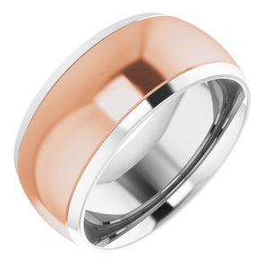 14K White/Rose 9 mm Stepped Beveled-Edge Inlay Comfort-Fit Half Round Band Size 7.5