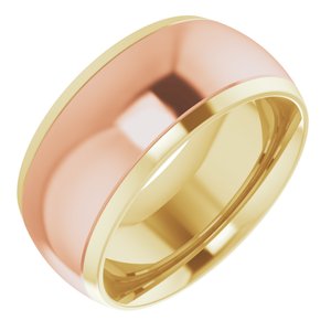 14K Yellow/Rose 9 mm Stepped Beveled-Edge Inlay Comfort-Fit Half Round Band Size 7