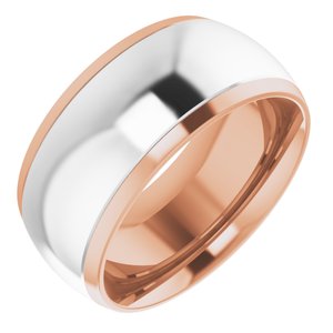14K Rose/White 9 mm Stepped Beveled-Edge Inlay Comfort-Fit Half Round Band Size 7.5