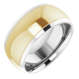 14K White/Yellow 9 mm Stepped Beveled-Edge Inlay Comfort-Fit Half Round Band Size 7