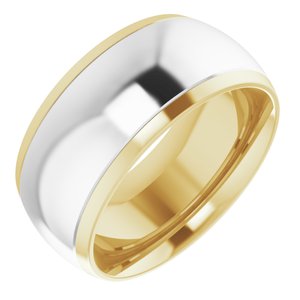 14K Yellow/White 9 mm Stepped Beveled-Edge Inlay Comfort-Fit Half Round Band Size 4