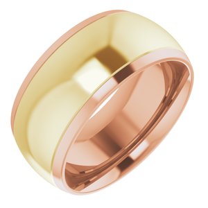 14K Rose/Yellow 9 mm Stepped Beveled-Edge Inlay Comfort-Fit Half Round Band Size 7