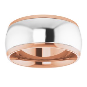 14K Rose/White 9 mm Stepped Beveled-Edge Inlay Comfort-Fit Half Round Band Size 11.5