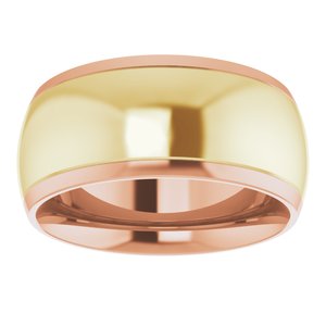 14K Rose/Yellow 9 mm Stepped Beveled-Edge Inlay Comfort-Fit Half Round Band Size 10