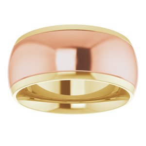 14K Yellow/Rose 9 mm Stepped Beveled-Edge Inlay Comfort-Fit Half Round Band Size 8.5