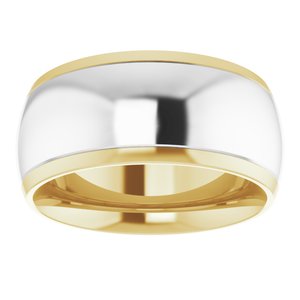 14K Yellow/White 9 mm Stepped Beveled-Edge Inlay Comfort-Fit Half Round Band Size 5