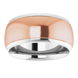 14K White/Rose 9 mm Stepped Beveled-Edge Inlay Comfort-Fit Half Round Band Size 10.5
