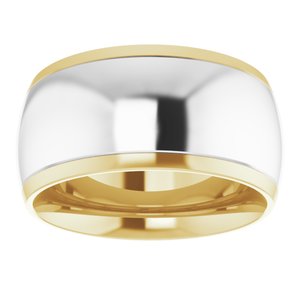 14K Yellow/White 10 mm Stepped Beveled-Edge Inlay Comfort-Fit Half Round Band Size 14