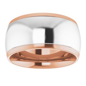 14K Rose/White 10 mm Stepped Beveled-Edge Inlay Comfort-Fit Half Round Band Size 5