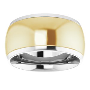 14K White/Yellow 10 mm Stepped Beveled-Edge Inlay Comfort-Fit Half Round Band Size 9