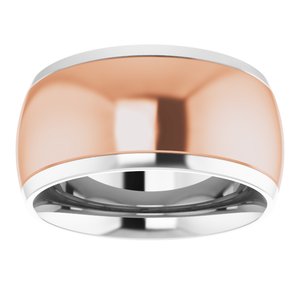 14K White/Rose 10 mm Stepped Beveled-Edge Inlay Comfort-Fit Half Round Band Size 6