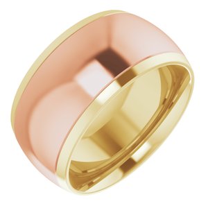 14K Yellow/Rose 10 mm Stepped Beveled-Edge Inlay Comfort-Fit Half Round Band Size 6
