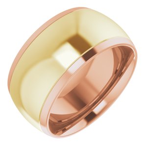 14K Rose/Yellow 10 mm Stepped Beveled-Edge Inlay Comfort-Fit Half Round Band Size 5.5