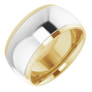 14K Yellow/White 10 mm Stepped Beveled-Edge Inlay Comfort-Fit Half Round Band Size 5