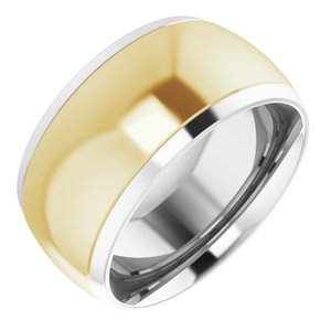 14K White/Yellow 10 mm Stepped Beveled-Edge Inlay Comfort-Fit Half Round Band Size 7