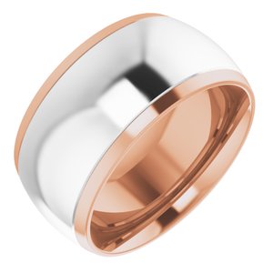 14K Rose/White 10 mm Stepped Beveled-Edge Inlay Comfort-Fit Half Round Band Size 4
