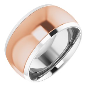 14K White/Rose 10 mm Stepped Beveled-Edge Inlay Comfort-Fit Half Round Band Size 4
